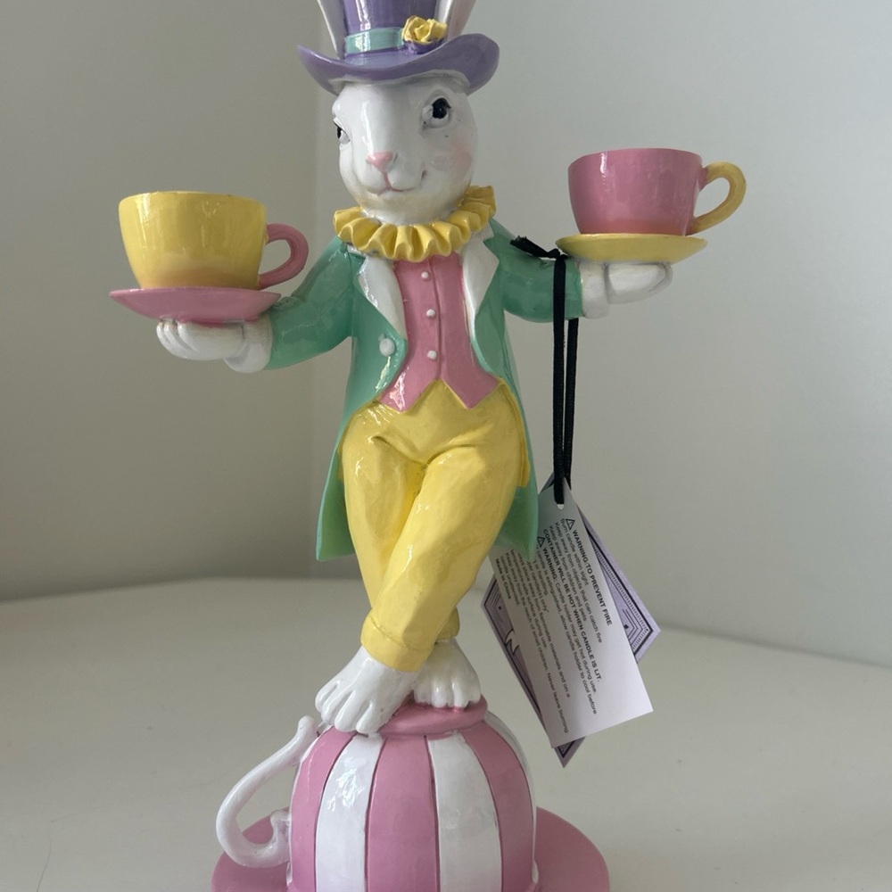 Easter Bunny Teacup Figurine Whimsical Candle Holder Decor - Picture 2 of 16
